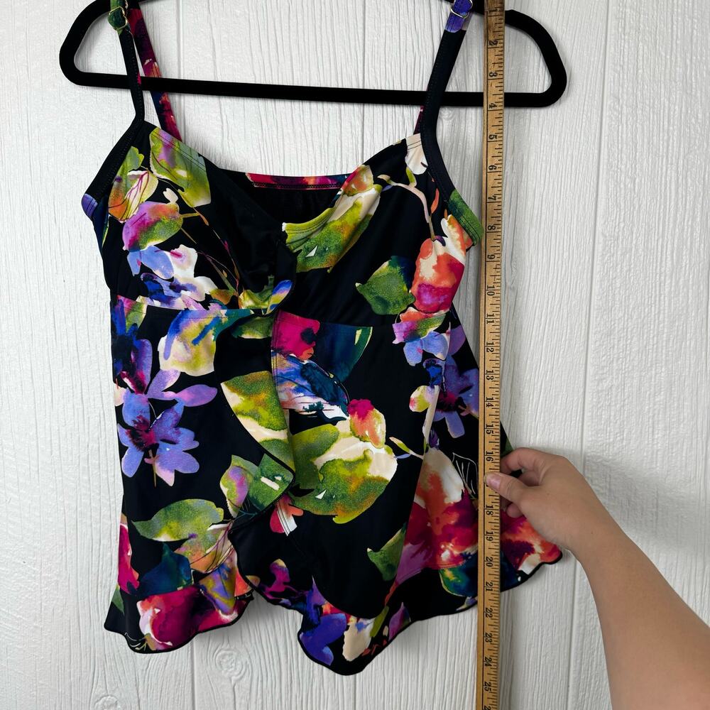 Maxine Of Hollywood Womens Ruffle Front Floral Tankini Swimsuit Top Size 16 - Picture 5 of 8